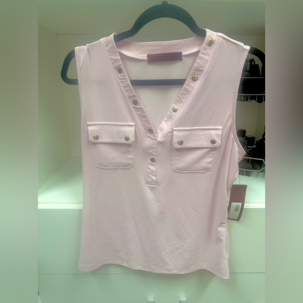 Sleeveless V-Neck Utility Tank Top in Light Pink